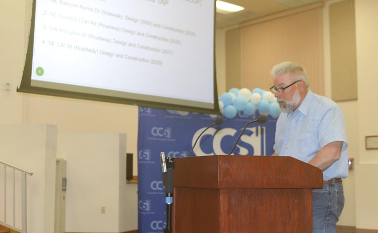 Assistant County Manager Kevin Kirby talks to the County Commission on Thursday about the need for a $1.6 million budget amendment for the wastewater project in Ellisville involving the Florida Department of Transportation sewer plant. (TONY BRITT/Lake City Reporter)
