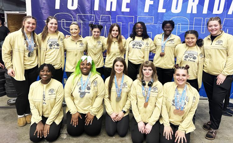 Suwannee's girls weightlifting team finished third in traditional and Olympic at the Class 1A state meet on Saturday. (COURTESY)