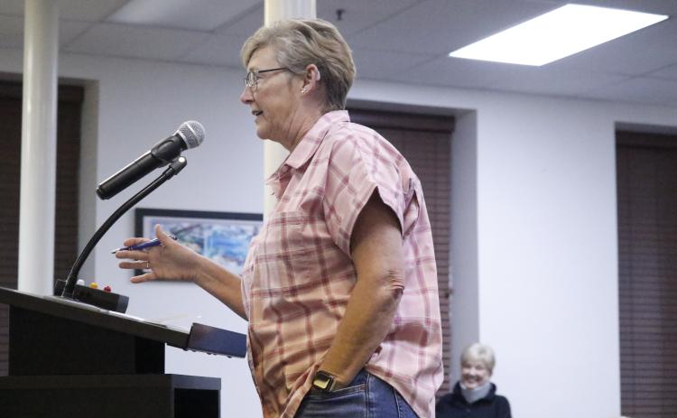 Debra Griffin speaks to the Lake City Council about saving the historic Club House on Lake Isabella at Tuesday’s meeting. (JAMIE WACHTER/Lake City Reporter)