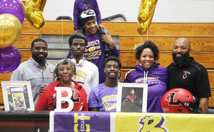 Lafayette receiver Jordan Murphy signed his letter of intent to play football at Benedict college on Friday surrounded by family and friends. (MORGAN MCMULLEN/Lake City Reporter)