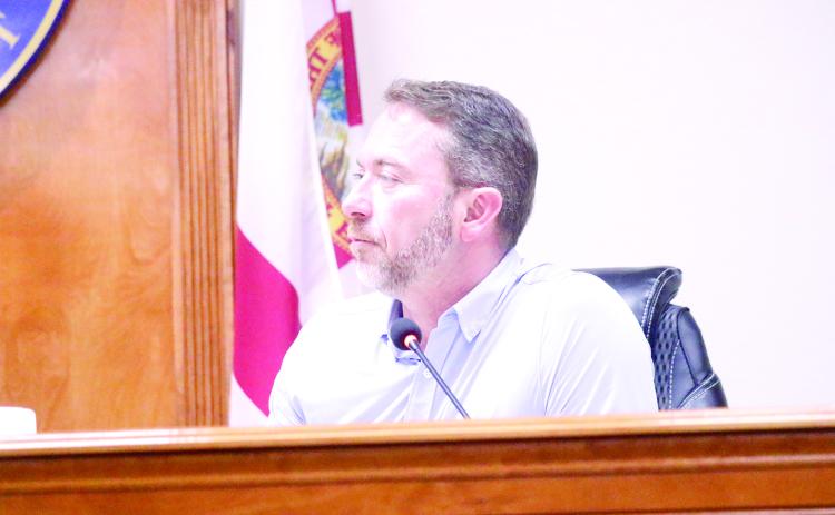 Rep. Jason Shoaf, listening during the Suwannee County legislative delegation hearing last month, said the bill that addresses hurricane damage is ‘much needed’ in North Florida. (FILE)