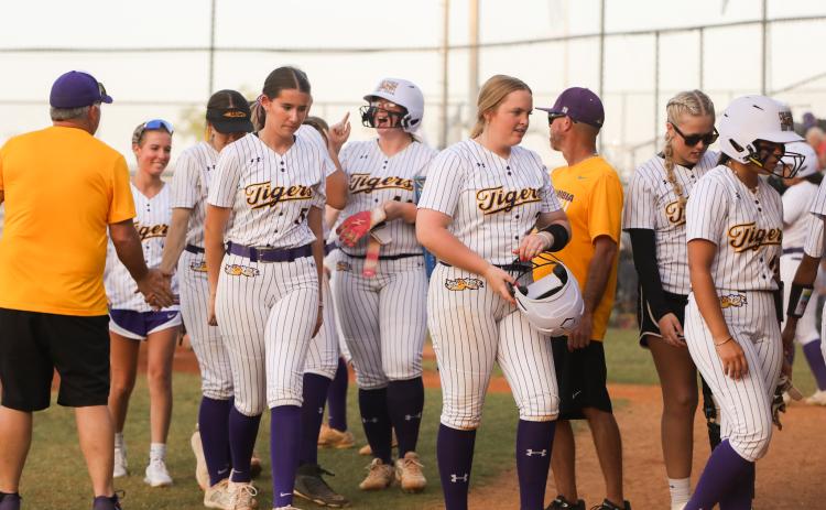 Columbia's Josie Raulerson celebrates with teammates after hitting a two-run home run against Riverside in the District 3-4A semifinals on Tuesday. (BRENT KUYKENDALL/Lake City Reporter)