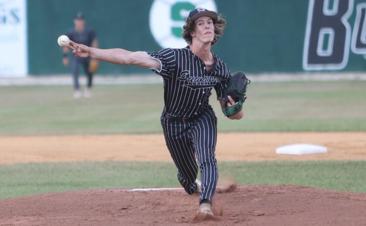 Suwannee pitcher Colton Rogers pitches against Baldwin during Game 2 of the Region 1-3A quarterfinals on April 22. (PAUL BUCHANAN/Lake City Reporter)