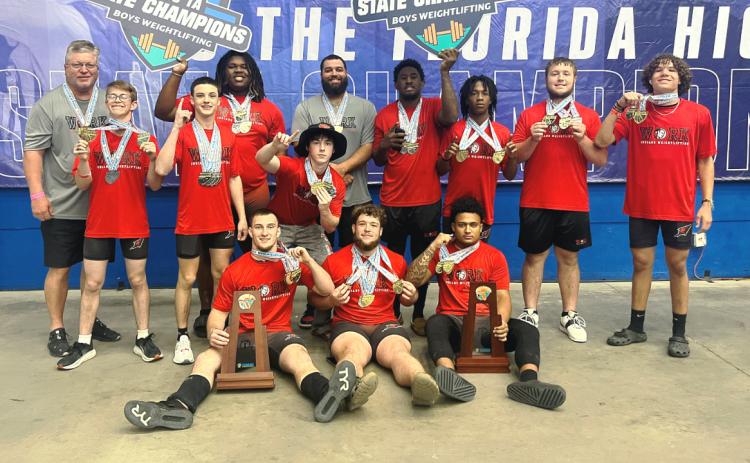 Fort White's boys weightlifting team won the Class 1A state titles in traditional and Olympic on Saturday. (COURTESY)