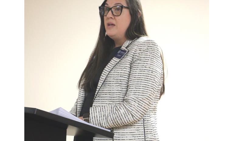 Meridian Healthcare Chief Operating Officer Lauren Cohn addresses the Lake Shore Hospital Authority during its Monday meeting. (MORGAN MCMULLEN/Lake City Reporter)