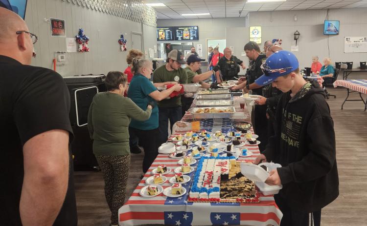 First responders and guests line up for grub at the American Legion Post 57’s First Responders Appreciation Luncheon. (COURTESY)
