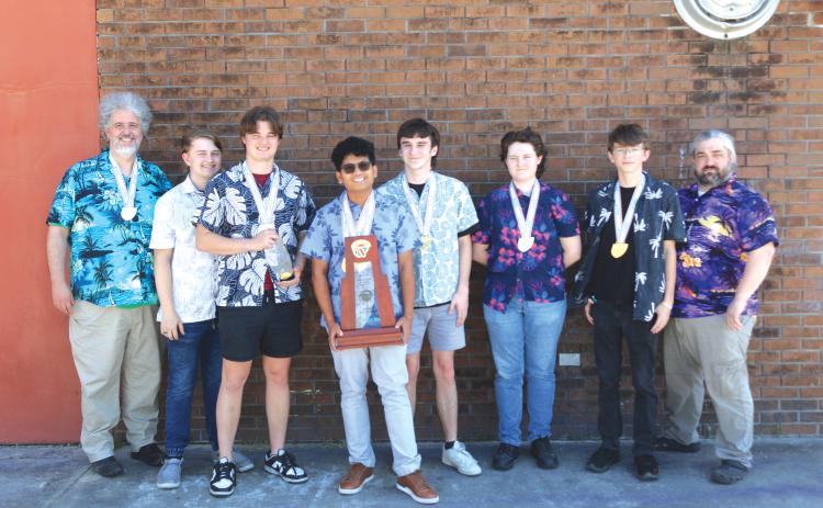 Columbia High’s academic team won its third straight state title last weekend in Orlando. Team members include Foster Durrett, Nathan Chiong, Annabelle Towne, Logan Summers, Caleb Rogers and Wyatt Mears. CHS is coached by JL Kirby and Scott Stefansen. (JAMIE WACHTER/Lake City Reporter)
