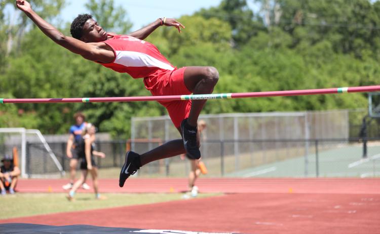 Lafayette’s Jordan Murphy competes in the high jump at the District 5-1A meet on April 19. (PAUL BUCHANAN/Lake City Reporter)