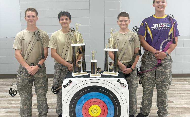 Columbia High School’s JROTC four champion archers were Dakota Bechiner (from left), Erik DelCastillo, Dalton Minton and Chase Peisel. (COURTESY)