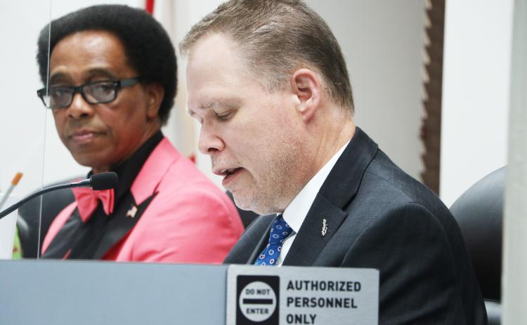 Lake City Attorney Clay Martin speaks during Monday’s Lake City Council meeting. (MORGAN MCMULLEN/Lake City Reporter)