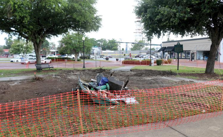 City of Lake City employees removed the fountain of Olustee Park this week. The fountain had been leaking. It may be rebuilt at a different location. (TONY BRITT/Lake City Reporter)