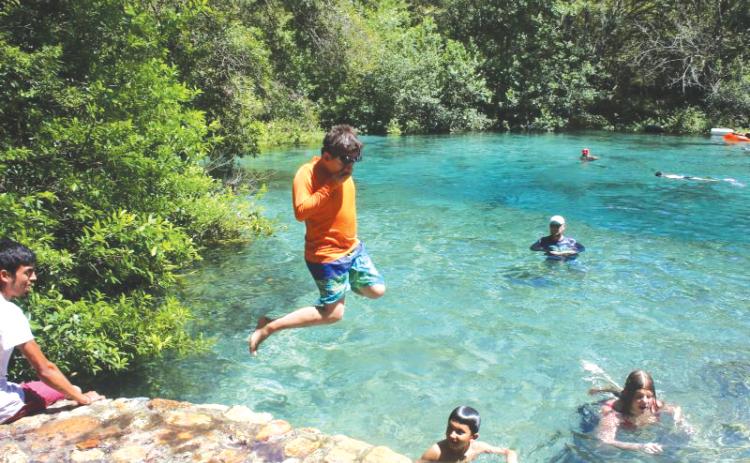 Dariel Garcia leaps into water at Ichetucknee Springs State Park during Labor Day weekend in 2022. (FILE)