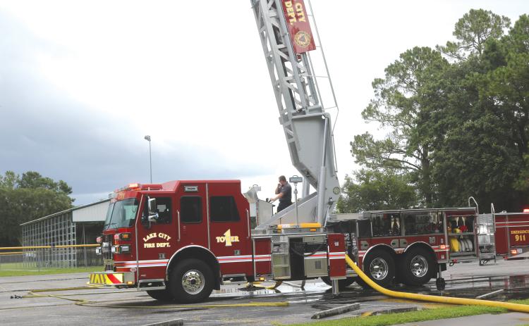 Six LCFD firefighters used Tuesday afternoon to train for the opportunity to be promoted to the driver/engineer position. (TONY BRITT/Lake City Reporter)