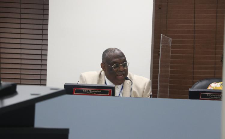 Lake City Manager Don Rosenthal addresses the city council at Monday’s meeting. (MORGAN MCMULLEN/Lake City Reporter)