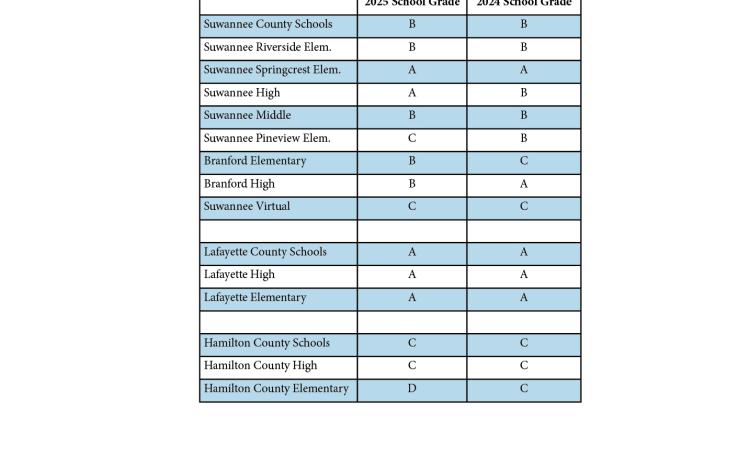 Grades for Suwannee County schools.