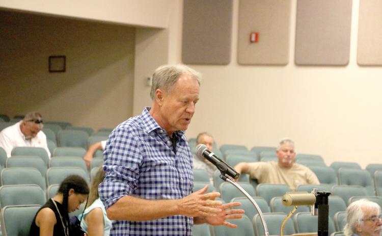 Developer Scott Stewart talks to the Columbia County Commission on Thursday about his Cornerstone Crossing at 47 project. (MORGAN MCMULLEN/Lake City Reporter)