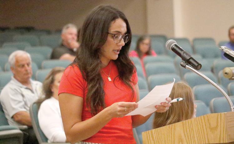 Taylor Tillotson requested the County Commission look into a low-cost spay and neuter program to help stop the overpopulation problem. (JAMIE WACHTER/Lake City Reporter)