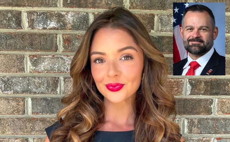 Lindsey Langston, a Columbia County state committeewoman and reigning Miss United States, has accused U.S. Rep. Cory Mills (inset) of threatening to release nude images and sex videos of her. Mills has denied the claims. (COURTESY)