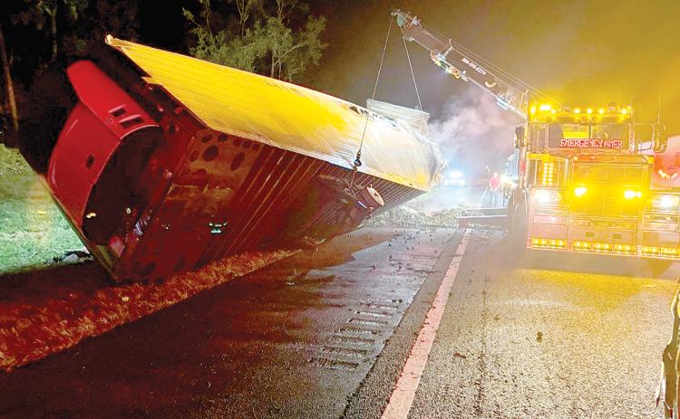 A semi’s trailer caught fire early Sunday morning on Interstate 75. Columbia County Fire Rescue crews extinguished the fire quickly while the southbond lanes were closed for 30-45 minutes. (COURTESY COLUMBIA COUNTY FIRE RESCUE)