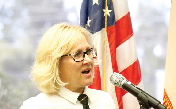 Katherine Allen told the Live Oak City Council about events that are being planned in the city for Florida Cities Week, which include a tour of City Hall, coffee and doughnuts with Mayor Frank Davis and City Manager Larry Sessions and a scavenger hunt of historic buildings in the city. (JAMIE WACHTER/Lake City Reporter)