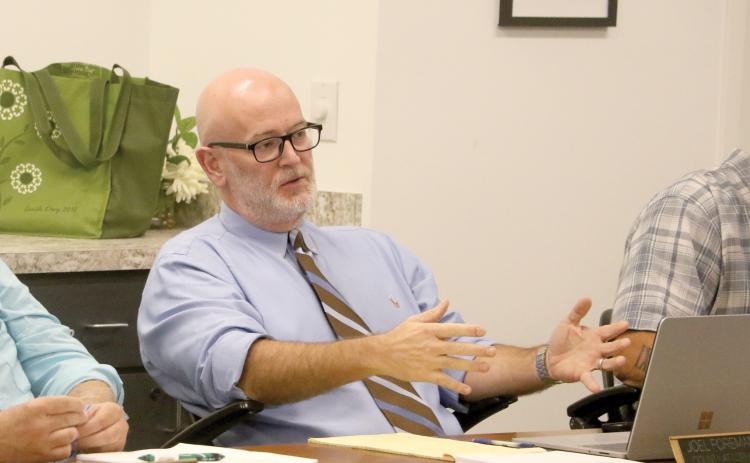 Columbia County Attorney Joel Foreman talks during the Planning and Zoning Board meeting Thursday night after items were pulled from discussion Thursday to be brought back before the board next month. (MORGAN MCMULLEN/Lake City Reporter)