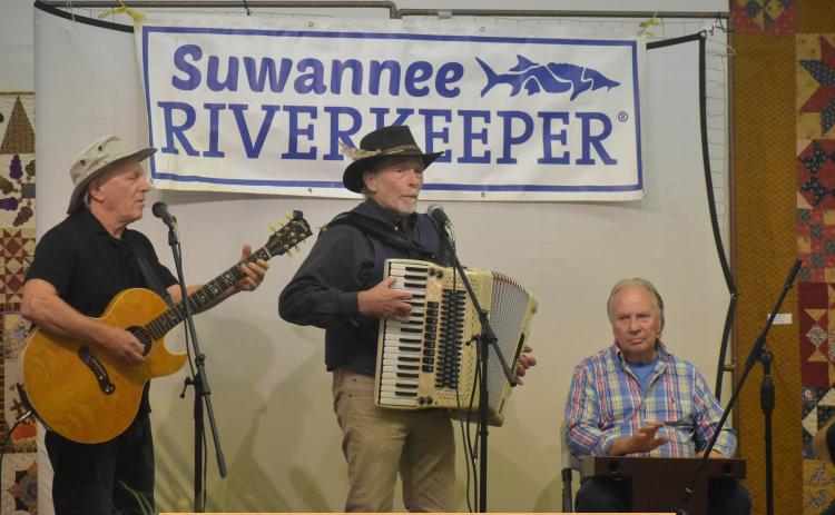 Joe First, playing the accordion, performs ‘Beautiful Florida Day’ with Martin Sensiper (guitar) and John White (percussion) in the Suwannee Riverkeeper Songwriting Contest at the WWALS River Revue on Sept. 6 at The Turner Center for the Arts. (COURTESY)
