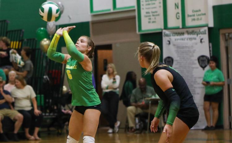 Suwannee DS Alivia Buda defends a shot against Columbia on Oct. 9. (BRENT KUYKENDALL/Lake City Reporter)