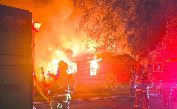 Live Oak Fire Department and Suwannee County Fire Rescue crews battled a blaze at an abandoned house at the Hreen Avenue and Howart Street intersection Oct. 16. (COURTESY LIVE OAK FIRE DEPARTMENT)