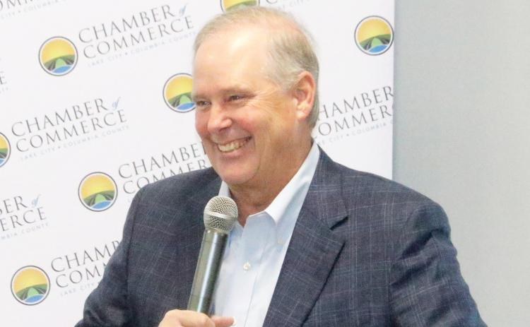 TONY BRITT/Lake City Reporter Florida Agriculture Commissioner Wilton Simpson smiles as he speaks Wednesday during a Lake City-Columbia County Chamber of Commerce Coffee and Commerce event. (JAMIE WACHTER/Lake City Reporter)