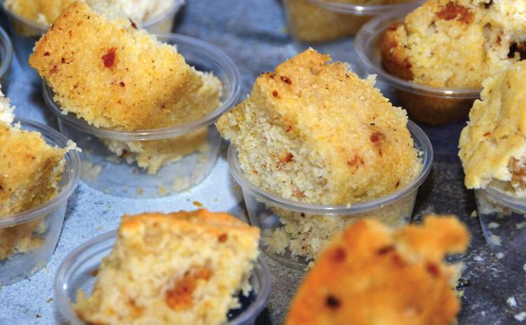 Cornbread samples are waiting to be tasted from the cornbread competition at a previous year’s Wellborn Cornbread Festival. This year’s festival is Saturday. (FILE)