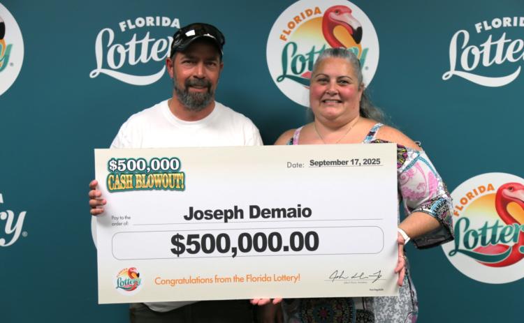 Lake City’s Joseph Demaio won $500,000 in the Cash Blowout scratch-off game from the Florida Lottery last month. (COURTESY FLORIDA LOTTERY)