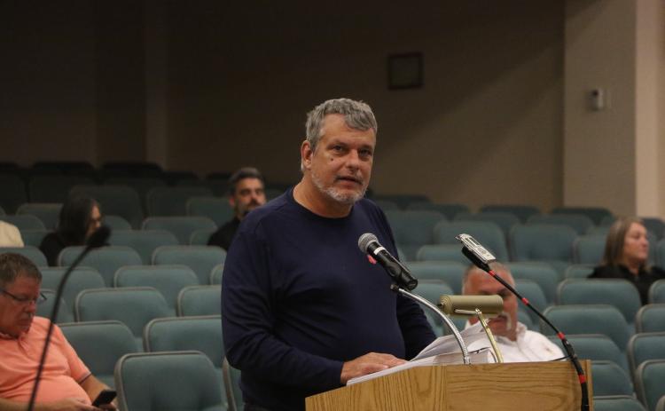 Columbia EMS co-owner Toby Witt updates the County Commission on Thursday with how the company’s operations went in its first year. (MORGAN MCMULLEN/Lake City Reporter)