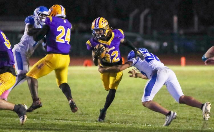 Columbia running back Drew Simmons returns a kickoff against Clay last Friday. (BRENT KUYKENDALL/Lake City Reporter)