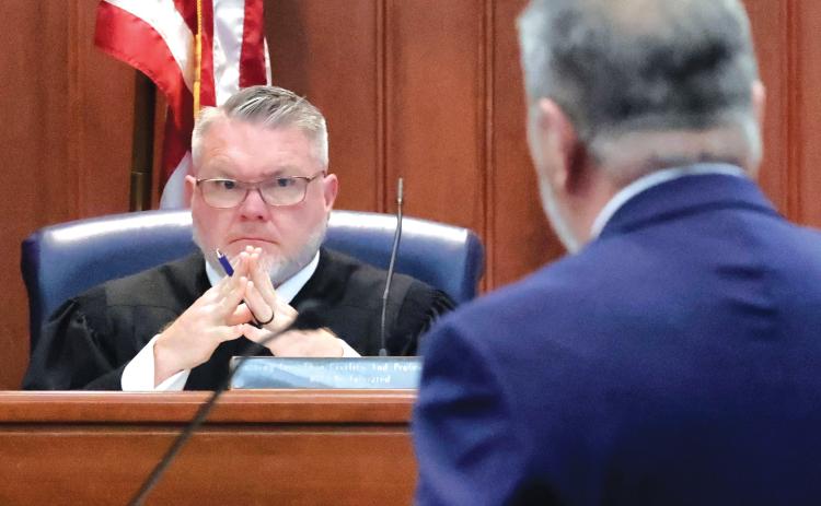 Third Judicial Circuit Court Judge Fred Koberlein listens to an attorney during a September hearing in the Cory Mills-Lindsey Langston case. (JOE BURBANK/Orlando Sentinel)