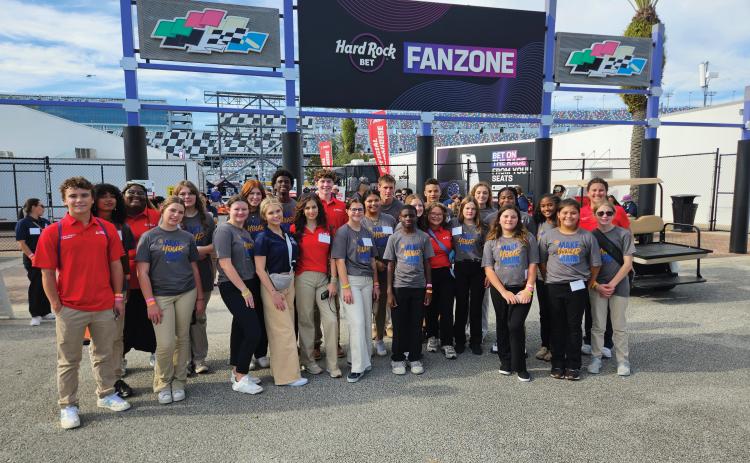 A highlight of the FBLA State Leadership Conference in Daytona Beach for the Lafayette High chapter was the visit to the Daytona International Speedway where the students got to hear a keynote address from NASCAR President Steve O’Donnell. (COURTESY)