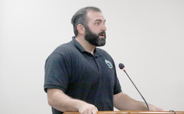 Nicholas Frigiola, the Live Oak Community Redevelopment Agency director, speaks with the Suwannee County legislative delegation Wednesday about CRA districts and their future. (JAMIE WACHTER/Lake City Reporter)