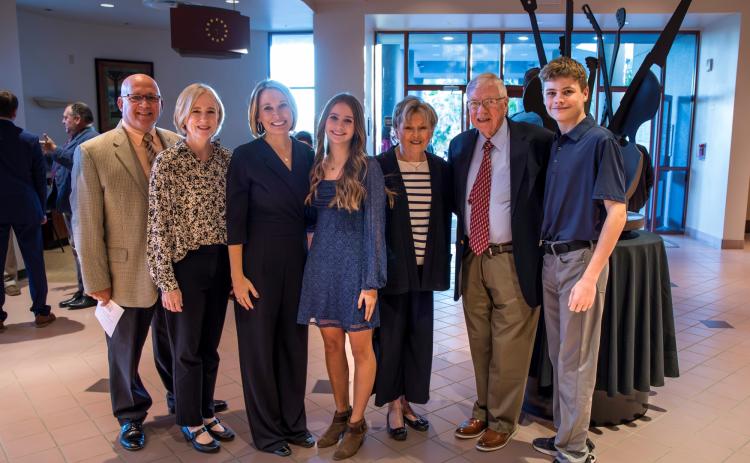 Jennifer Page (third from left), the ninth president of North Florida College, is pictured with her family at the No. 18 investiture ceremony at the college’s Van H. Priest Auditorium. (COURTESY)