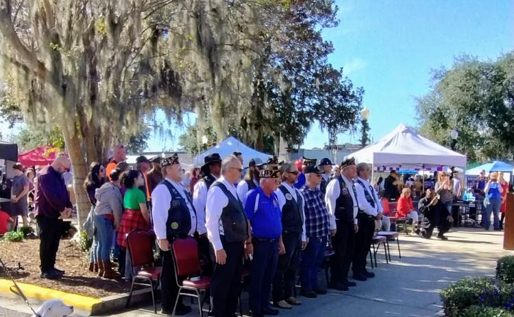 Wreaths were laid Saturday for those who served in the Army, Marine Corps, Navy, Air Force, Coast Guard, Merchant Marines and Space Force. (COURTESY)