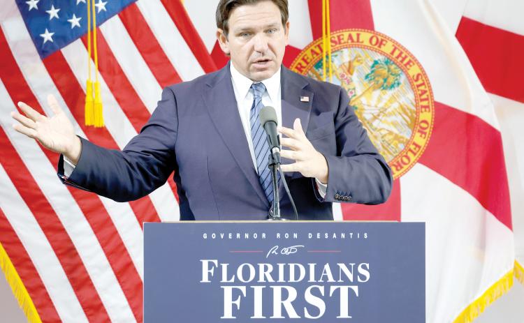 Florida Gov. Ron DeSantis discusses the state’s 2026–27 budget proposal during a news conference at the Dr. Phillips Center for the Performing Arts in Orlando on Wednesday. (RICH POPE/Orlando Sentinel/TNS)