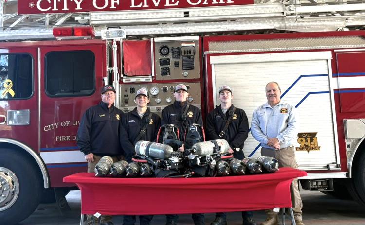 The Live Oak Fire Department recently purchased five new air packs and 10 oxygen bottles thanks to state grant funding. (COURTESY LIVE OAK FIRE DEPARTMENT)
