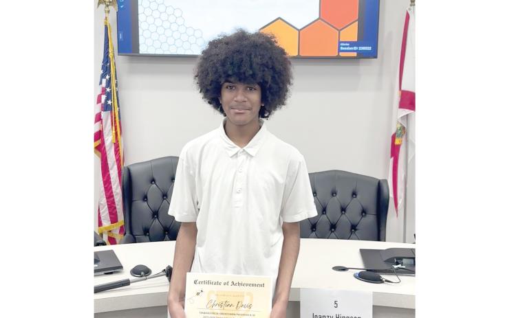 Melody Christian Academy’s Christian Davis won the Suwannee County Spelling Bee last week to qualify for the First Coast Regional Spelling Bee. (COURTESY SUWANNEE COUNTY SCHOOL DISTRICT)