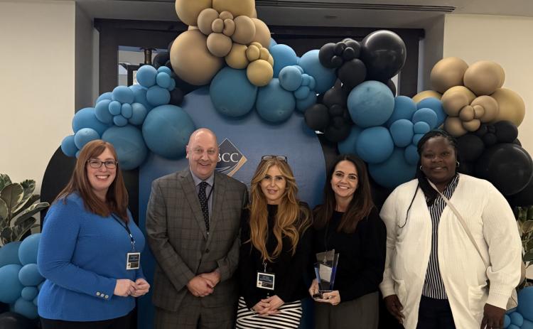 Florida Gateway College was a finalist for a Bellwether Award for the first time. Receiving the recognition in San Antonio were Christine Boatright, Dean of Institutional Effectiveness & Academic Success (from left); Dr. Lawrence Barrett, FGC President; Julie Cannon, Executive Director of Admissions & Dual Enrollment; Kacey Mimbs, VP of Student Services; and Shawana Wilson, Admissions Counselor. (COURTESY)