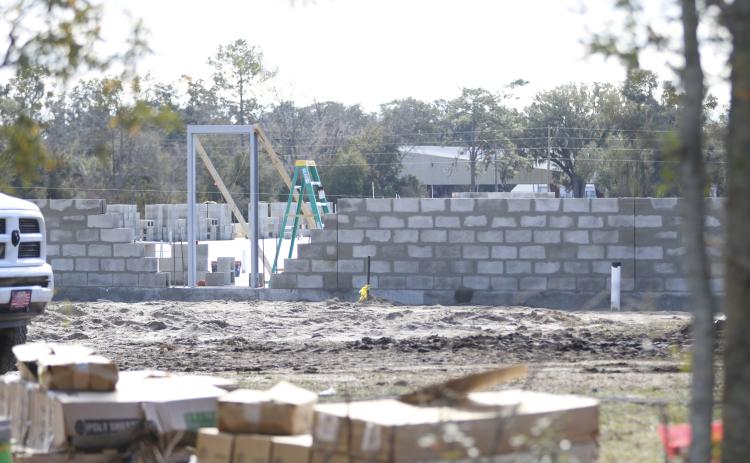 Suwannee County’s covid isolation building is currently under construction near the Suwannee County Fairgrounds. The 20,000-square-foot building will be hardened and can serve as a shelter. (JAMIE WACHTER/Lake City Reporter)