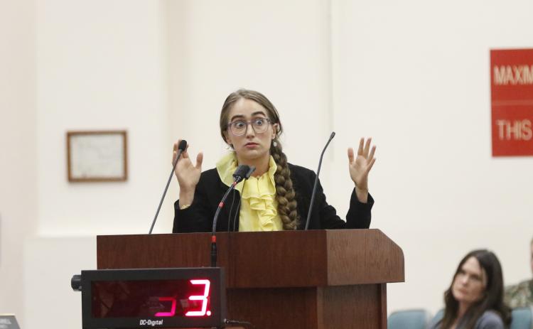Hailey Hall, a geologist from Suwannee County, said the problem with the Water First North Florida project is it would turn the Suwannee Valley into a ‘dumping ground’ for waste from Jacksonville. (JAMIE WACHTER/Lake City Reporter)