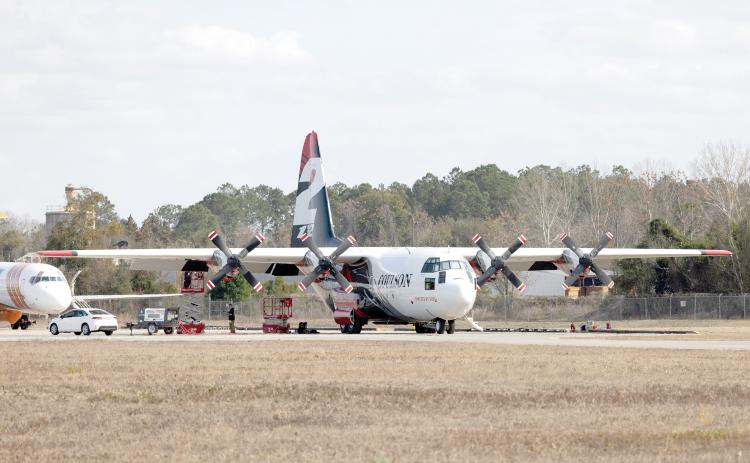 A fire suppression air tanker sits at the Lake City Gateway Airport, ready to assist in combating wildfires and brush fires across the southeast during the ongoing extreme drought. (RAY CARPENTER/Lake City Reporter)