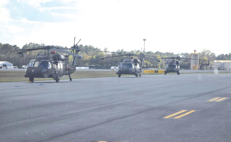 Blackhawk helicopters refueled at Lake City Gateway Airport on Friday morning as part of a new defense contract between the airport and U.S. military. (COURTESY)