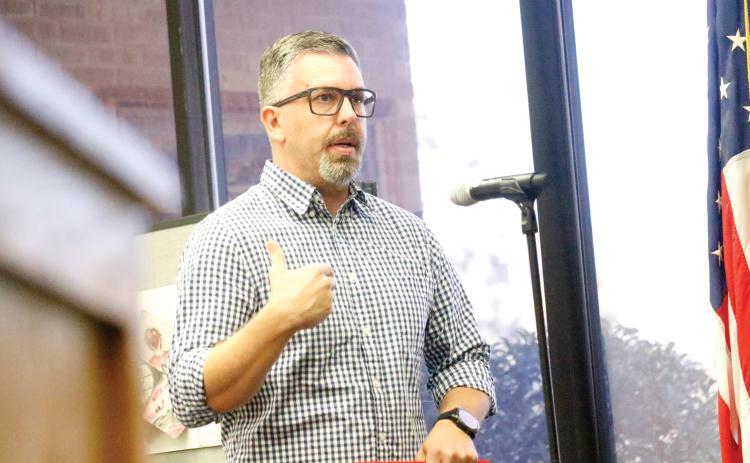 Thomas Anderson, the president of the Professional Firefighters of Live Oak Local 2481, speaks to the Live Oak City Council about the benefits of moving to a 48-on, 96-off schedule for firefighters. (JAMIE WACHTER/Lake City Reporter)