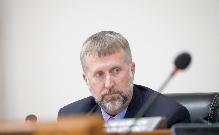 Suwannee County Commissioner Travis Land said he was leery of committing to use $7 million of reserves toward completing the wastewater treatment plant at the Catalyst Site, seeking to use a line of credit to help instead. (JAMIE WACHTER/Lake City Reporter)