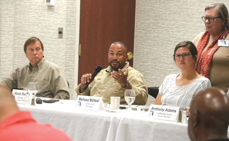 Columbia County Commissioner Kevin Parnell, who also serves on the North Central Florida Regional Planning Council speaks out against the Water First North Florida recharge project during the council’s meeting Thursday night at Holiday Inn. (MORGAN MCMULLEN/Lake City Reporter)