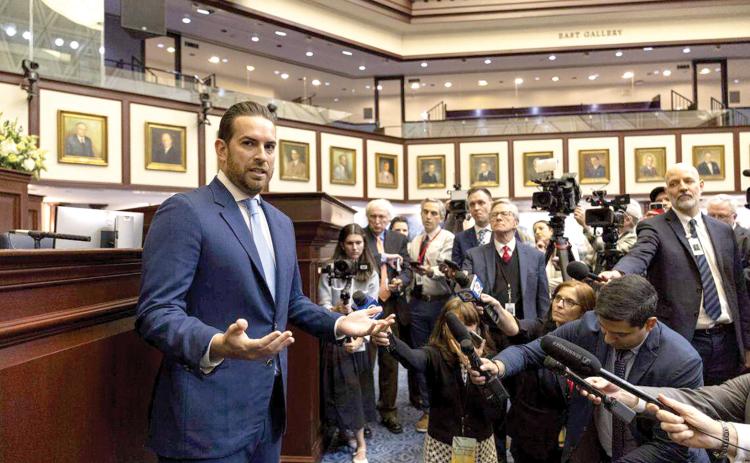 Florida House Speaker Daniel Perez speaks to the media during the first day of the legislative session at the Florida State Capitol on Jan. 13 in Tallahassee. (MATIAS J. OCNER/Miami Herald)